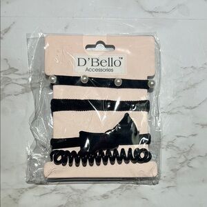 D'Bello Black Hair Accessories Scrunchies 4 piece Set NIB - Durable, No Marks